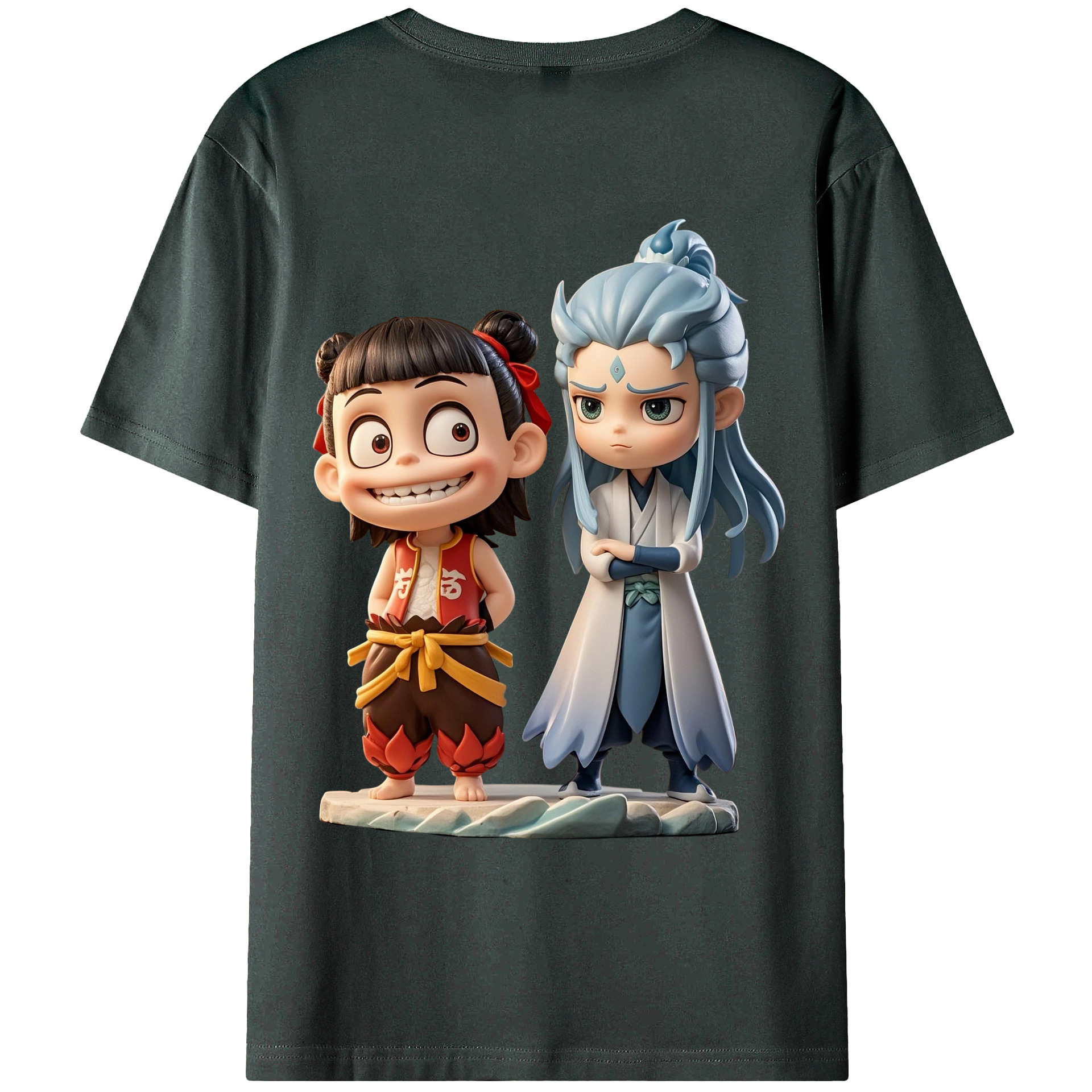 （画像用） Ne Zha 2 ナタ 魔童の大暴れ 綿100％ メンズ半袖Tシャツ（バックプリント） 通気性